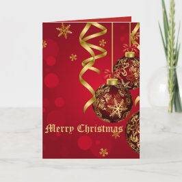 Trendy Festive Red & Golden Christmas Ornaments Feiertagskarte