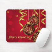 Trendy Festive Red & Golden Christmas Ornaments Mousepad (Mit Mouse)