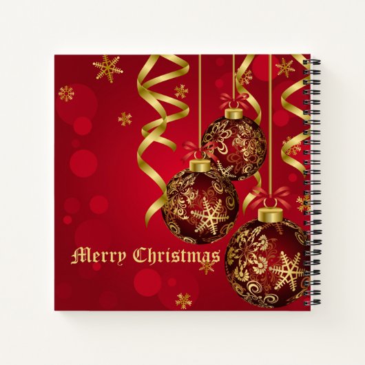 Trendy Festive Red & Golden Christmas Ornaments Notizbuch (Rückseite)