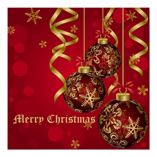 Trendy Festive Red & Golden Christmas Ornaments Poster (Vorderseite)
