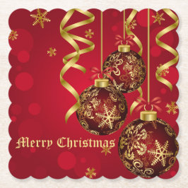 Trendy Festive Red & Golden Christmas Ornaments Untersetzer