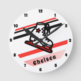 Trendy Figure Skating Girl Skates Personalized Red Runde Wanduhr