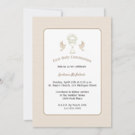 Trendy First Communité Tan Streifen mit Chalice Einladung