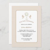 Trendy First Communité Tan Streifen mit Chalice Einladung (Vorne/Hinten)