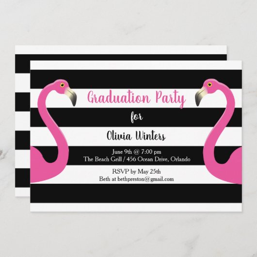 Trendy Flamingo Abschluss Einladung (Vorne/Hinten)