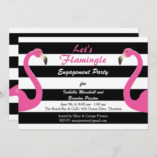 Trendy Flamingo Engagement Party Einladung (Vorne/Hinten)