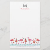 Trendy Flamingo Pink & Blue Vögel Monogramm zeichn Briefpapier (Vorderseite)
