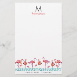 Trendy Flamingo Pink & Blue Vögel Monogramm zeichn Briefpapier