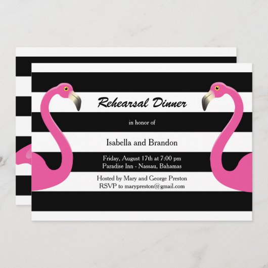 Trendy Flamingo Probe Dinner Einladung (Vorne/Hinten)