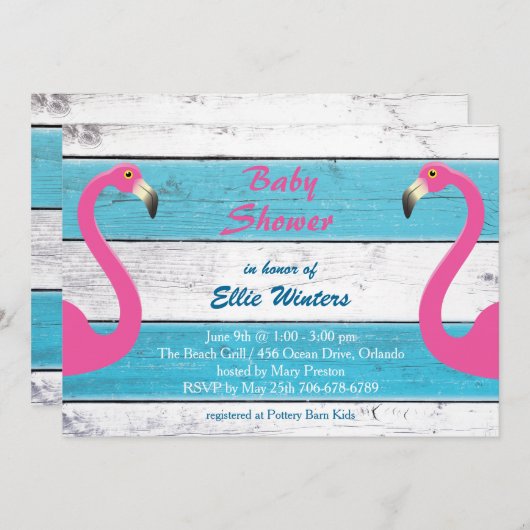 Trendy Flamingo Striped Baby Dusche Einladung (Vorne/Hinten)