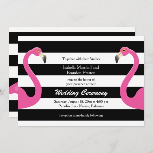 Trendy Flamingo Wedding Einladung (Vorne/Hinten)