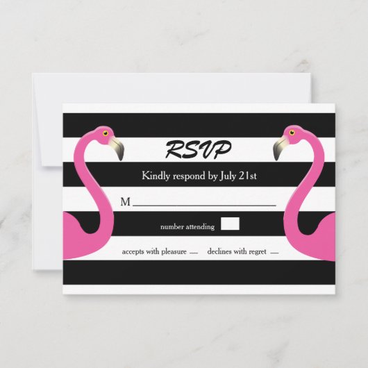 Trendy Flamingo Wedding RSVP Karte (Vorderseite)