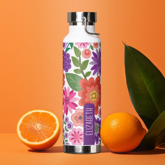 Trendy Flor Art Muster mit Namensblock Trinkflasche