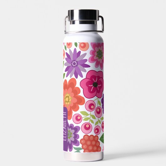 Trendy Flor Art Muster mit Namensblock Trinkflasche (Rückseite)