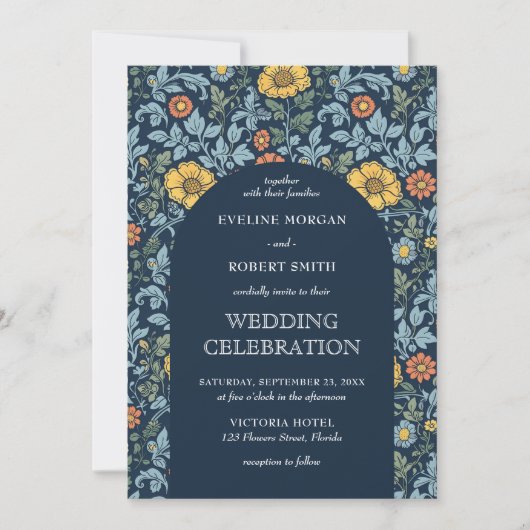 Trendy floral Art Nouveau Wilhelm Morris Hochzeit Einladung (Vorderseite)