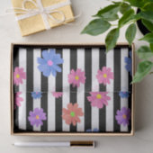 Trendy Floral Black & White Streifen Gemustert Seidenpapier (Geschenk)