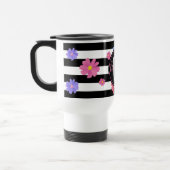 Trendy Floral Black & White Streifen Personalisier Reisebecher (Links)