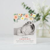 Trendy Floral Blooms Foto Geburtserklärung Ankündigungspostkarte (Stehend Vorderseite)