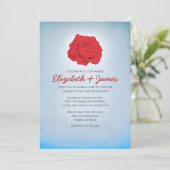 Trendy Floral Blue and Red Wedding Einladungen (Stehend Vorderseite)