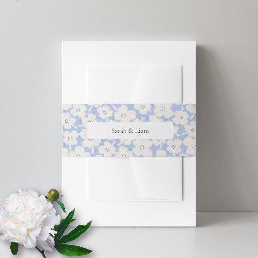 Trendy Floral Blue & White Individuelle Name Weddi Einladungsbanderole