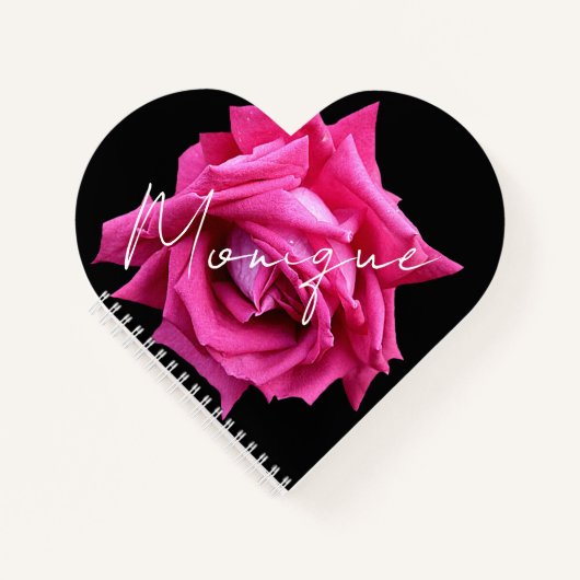 Trendy floral boho rosa Rosa mädchenhaftes schwarz Notizblock (Vorderseite)