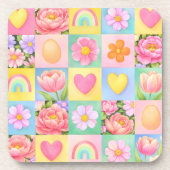 Trendy Floral Checkerboard Spring Pattern Getränkeuntersetzer (Vorderseite)