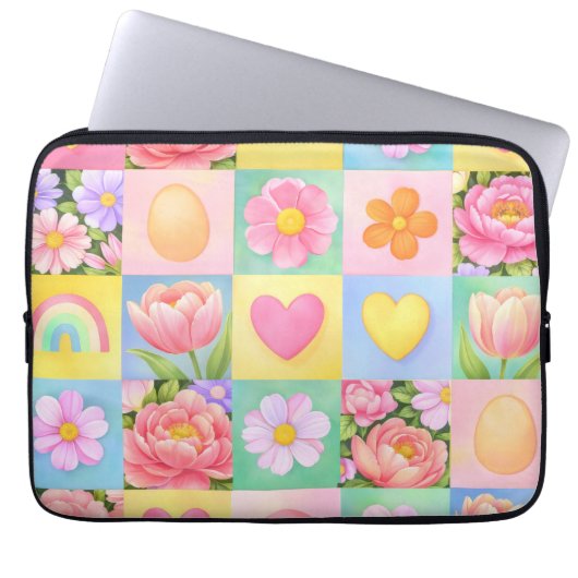 Trendy Floral Checkerboard Spring Pattern Laptopschutzhülle (Vorderseite)