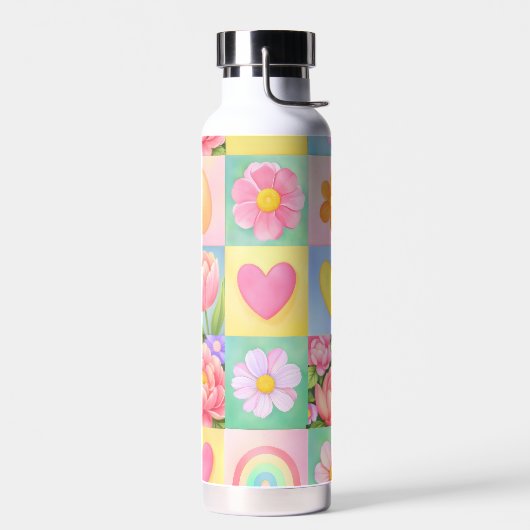 Trendy Floral Checkerboard Spring Pattern Trinkflasche (Links)