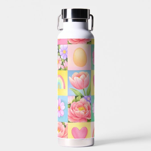 Trendy Floral Checkerboard Spring Pattern Trinkflasche (Vorne)