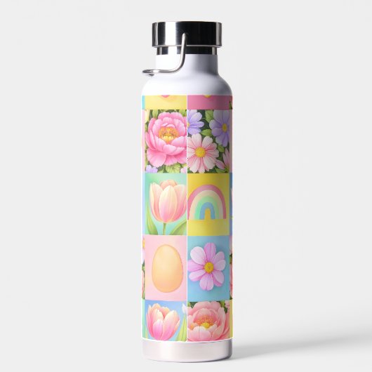 Trendy Floral Checkerboard Spring Pattern Trinkflasche (Rechts)