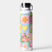Trendy Floral Checkerboard Spring Pattern Trinkflasche (Rückseite)