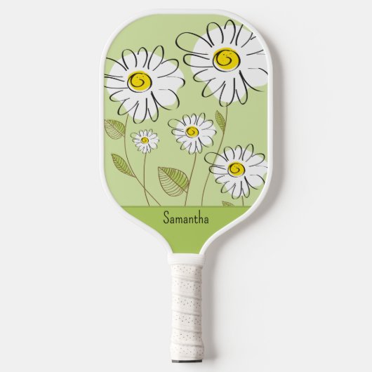 Trendy Floral Daisies Monogram Pickleball Schläger (Vorderseite)