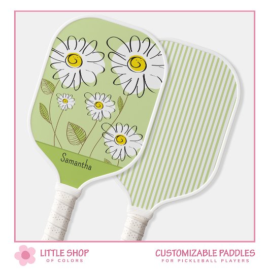 Trendy Floral Daisies Monogram Pickleball Schläger