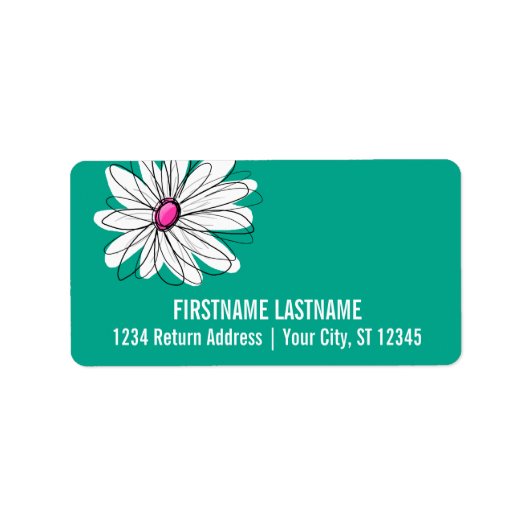 Trendy Floral Daisy Illustration - Rosa und Grün Adressaufkleber (Vorne)