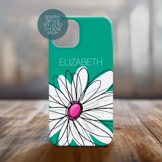 Trendy Floral Daisy Illustration - Rosa und Grün Case-Mate iPhone Hülle