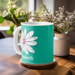 Trendy Floral Daisy Illustration - Rosa und Grün Kaffeetasse