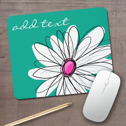 Trendy Floral Daisy Illustration - Rosa und Grün Mousepad