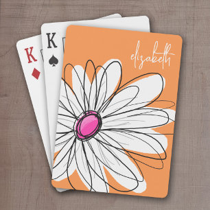 Trendy Floral Daisy Illustration - Rosa und Orange Spielkarten