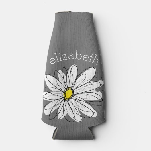 Trendy Floral Daisy mit graugelbem individuelle Na Flaschenkühler (Vorderseite)