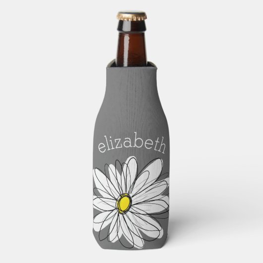 Trendy Floral Daisy mit graugelbem individuelle Na Flaschenkühler (Flaschenvorderseite)