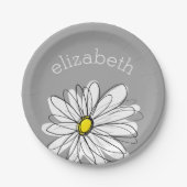 Trendy Floral Daisy mit graugelbem individuelle Na Pappteller (Vorderseite)