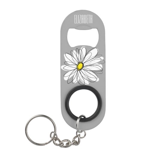 Trendy Floral Daisy mit graugelbem individuelle Na Schlüsselanhängerflaschenöffner (Vorderseite)