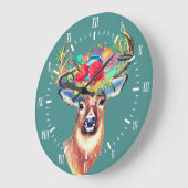 Trendy Floral Deer Antlers Illustration Große Wanduhr (Winkel)