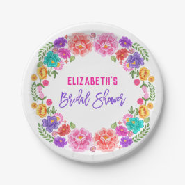 Trendy Floral Fiesta mexikanisches Brautparty Pappteller