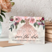 Trendy Floral Foto Quinceañera Save the Date Postkarte