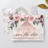 Trendy Floral Foto Quinceañera Save the Date Postkarte