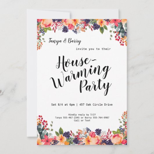 Trendy Floral Housewarming Party Einladung (Vorderseite)