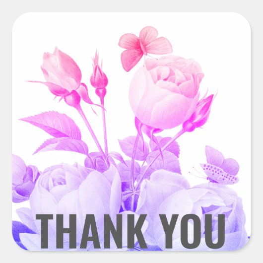 Trendy floral modern danke quadratischer aufkleber (Vorderseite)