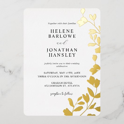 Trendy Floral Moderne Minimalistische Elegante Hoc Folieneinladung (Vorderseite)