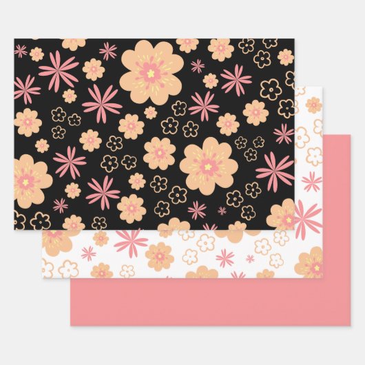 Trendy floral Muster und Sweet Schlicht Pink Geschenkpapier Set (Set)